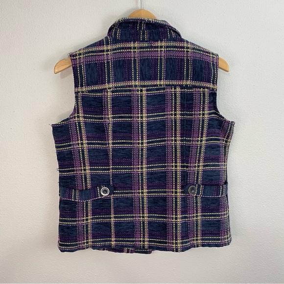 Christopher and Banks Purple and‎ Black Plaid Striped Vest Women’s Size Medium - Picture 5 of 7